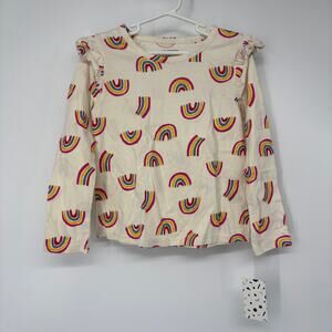 Harper Canyon Girl's Long Sleeve Ruffle Rainbow Print T-Shirt Cream Size 5 NWT